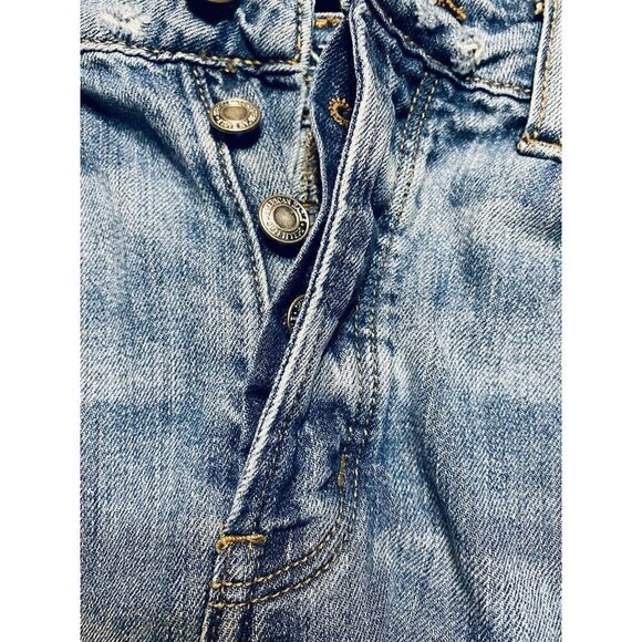 American Eagle Womens 8 Micro Mini Denim Skirt Distressed Button Fly Pockets Y2K - Picture 3 of 6